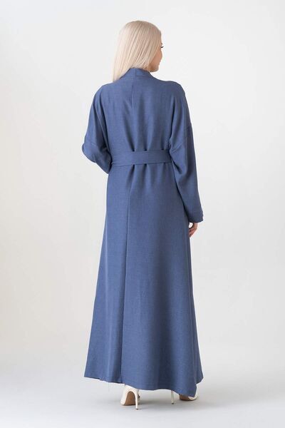 Abaya Kolsuz Elbise İkili Ferace Kimono Tesettür Takım - İndigo - FSC3135