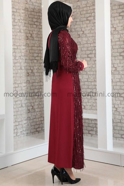 Firuze Dress - Fringed - Maroon - MDV2039